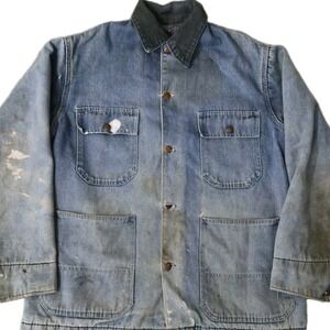 Vintage 70's Big Mac JCPenney Chore Coat Corduroy Collar Blanket Lined L Denim